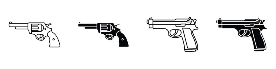 gun icon in linear and clipart style pack on white background.