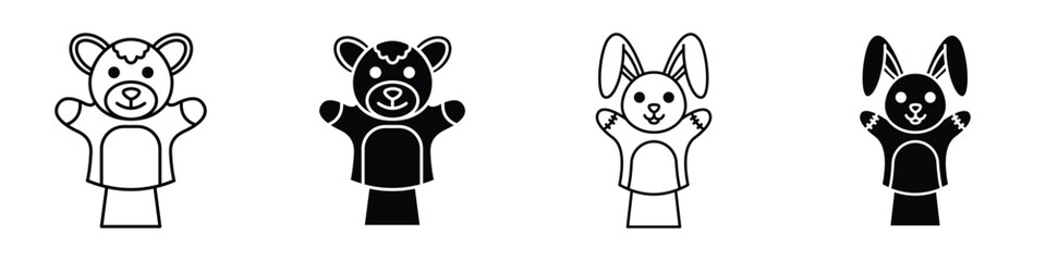 Hand puppet icon in linear and clipart style pack on white background.
