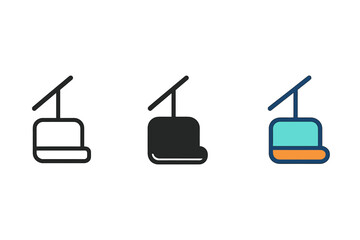 Fototapeta premium Three different colored ski lifts are shown in a row. The first lift is black, the second lift is blue, and the third lift is orange