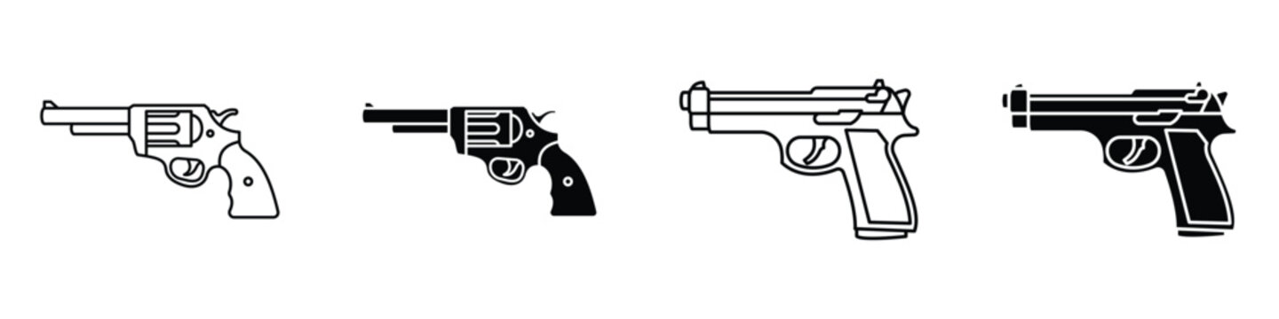 gun icon in linear and clipart style pack on white background.