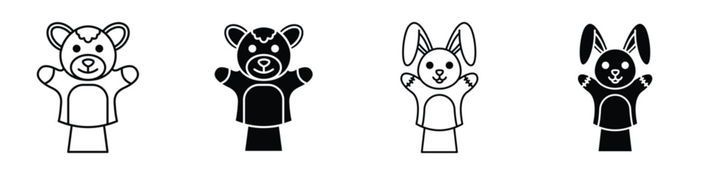 Hand puppet icon in linear and clipart style pack on white background.
