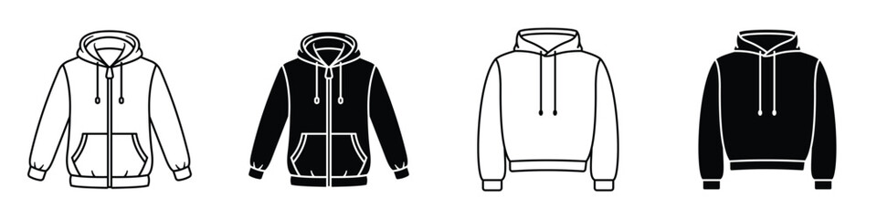 Hoodie jacket icon in linear and clipart style pack on white background.