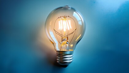 a cluster of lightbulbs some glowing against a soft blue background symbolizing ideas and innovation