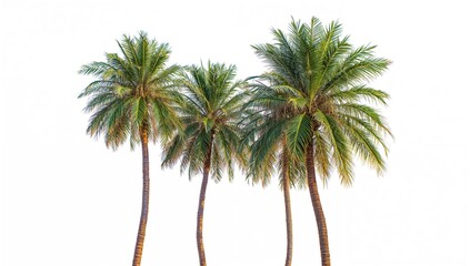 Fototapeta premium Three palm trees against a white backdrop, ideal for editorial layouts