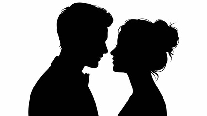 Man and woman silhouette facing each other in close profile, symbolizing love, relationship, communication, and intimacy together