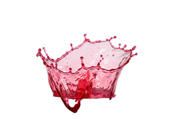 spectacular dynamic splash of vibrant cranberry juice (deep crimson, magenta tones) frozen mid-air with hundreds of spherical droplets, against a transparent background. concept for beverage