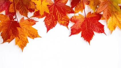 Fototapeta premium Red and yellow autumn leaves on a white background, seasonal change