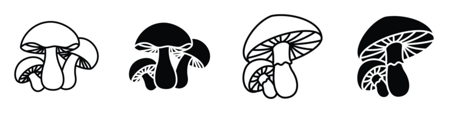 Mushroom icon in linear and clipart style pack on white background.