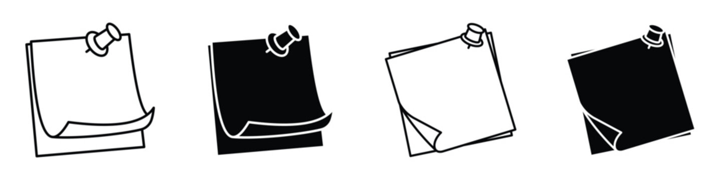 Note paper with pushbutton icon in linear and clipart style pack on white background.