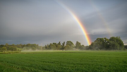 Sky with Rain and Rainbow Over Rural Landscape, agricultural impact of rainfall
