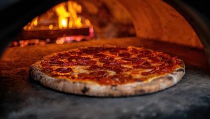 Pepperoni pizza being removed from the oven, hot and freshly baked meal, National Cheese Pizza Day
