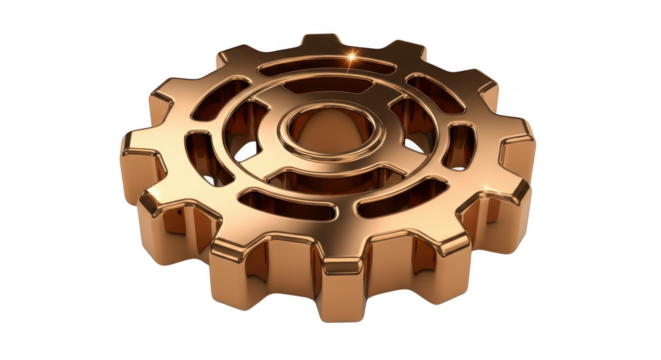 Detailed brass steampunk gear with intricate internal mechanisms isolated on transparent background