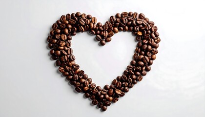Heart shape made of coffee beans on white background