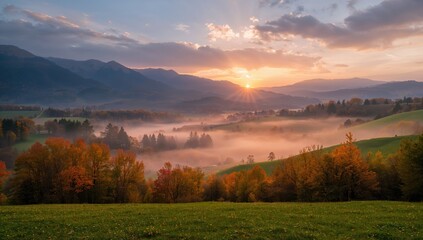 Carpathian countryside landscape during autumn, showcasing seasonal change