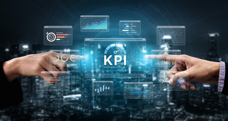 A business intelligence dashboard displaying various Key Performance Indicators (KPI). The data visualization tracks business metrics and measures performance against goals. Fermion