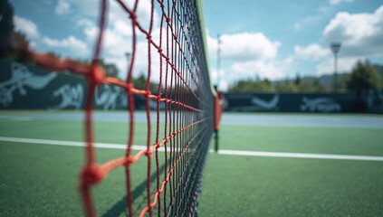Close-up of a padel net on a tennis court, functional sports backdrop