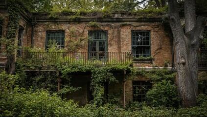 Fototapeta premium Neglected balcony of a derelict mansion, erosion risk