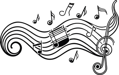 Musical notes and staff design with treble clef and swirl