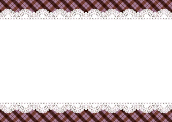 チェック柄&times;横長レース(モーヴ)