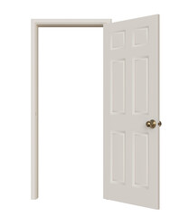 Оpen white door isolated on transparency background. Png