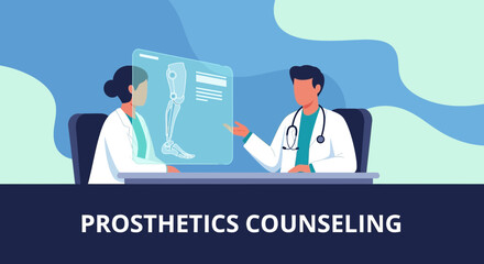 Innovative healthcare consultation: Doctor and patient discussing prosthetics options using