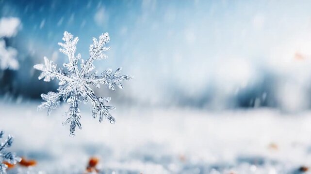 Snowflake in Winter Wonderland: A close-up view of a delicate snowflake, sparkling amidst a serene winter wonderland.