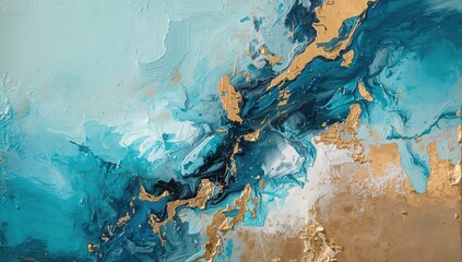 Luxury abstract art piece in turquoise blue and gold tones, vibrant texture for background use