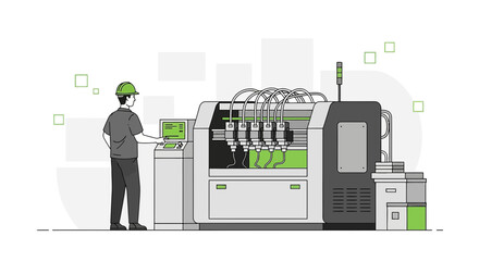 Innovative industrial process illustration showcasing a technician operating a advanced 3D printer