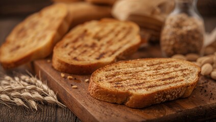 Toasted bread closeup, ideal for breakfast settings, highlighting a fiber-dense choice