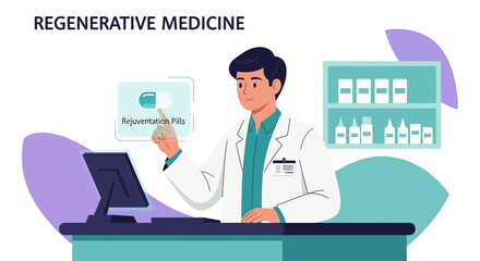 Innovative medical professional exploring regenerative medicine on a touch screen interface