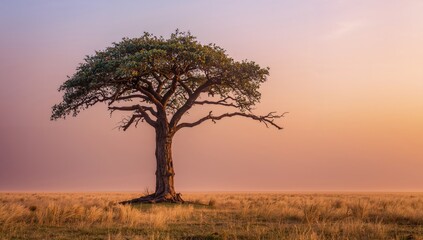 Obraz premium A solitary tree amidst fog, symbolizing resilience