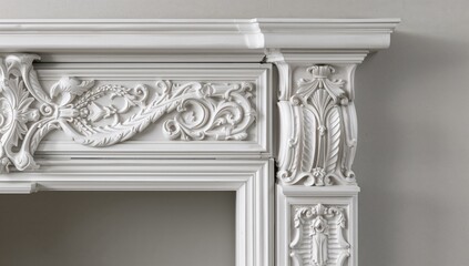White Architectural Ornament featuring classical design elements, elaborative facade detail, preservation focus