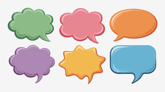 Colorful diverse speech bubbles and thought balloons set with unique shapes and rough texture, ideal for communication concept designs
