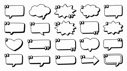 Obraz premium Set of hand-drawn speech and thought bubbles, diverse quote boxes in doodle style with quotation marks for text and conversation design