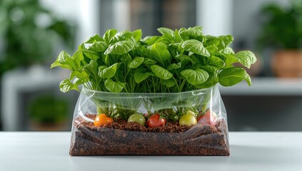 Organic hydroponic vegetable growth in plastic bag, fiber-dense choice