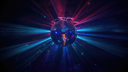 Colorful lighting from a disco mirror ball illuminating a dimly lit room, vibrant ambiance for nightlife