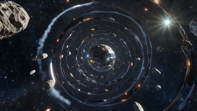 4K cinematic animation of flying asteroids in deep space with occasional collisions and explosions showcasing meteorites starry backgrounds and dynamic outer space motion perfect for sci fi or
