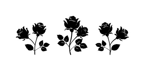 Rose Flowers black vector silhouette isolated on transparent background.