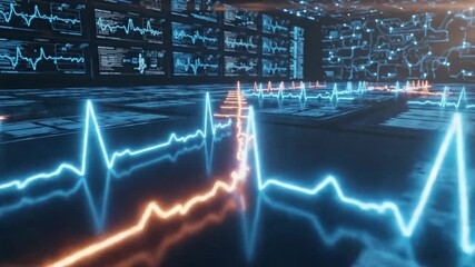 Abstract Digital Data Visualization with Glowing Lines and Technology Grid - Powered by Adobe