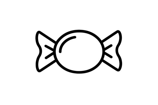Minimalist black and white line drawing of a wrapped hard candy or sweet confectionery item