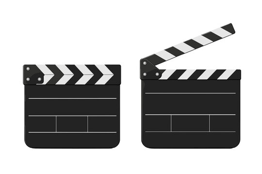 Black and white film clapperboards in open and closed positions for movie production