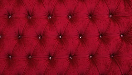 Fototapeta premium Red burgundy velvet capiton fabric with crystal bead curtain, retro Chesterfield style tufted pattern, decorative upholstery texture