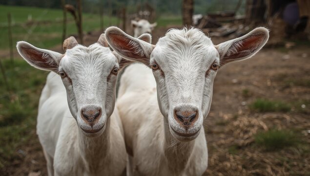 Close-up of goats in a pastoral environment, showcasing farm life and animal husbandry - Powered by Adobe