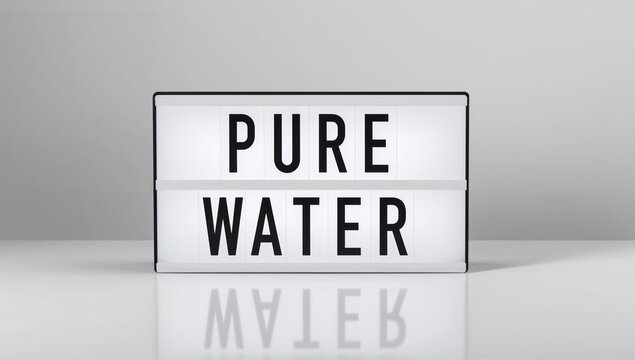 Light box featuring the headline PURE WATER, suitable for editorial header background