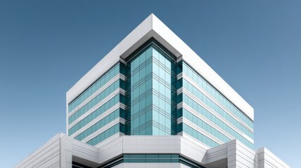 Obraz premium Modern Building, sleek and corporate, architectural design, against a blue sky