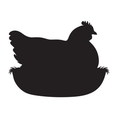 Hen Sitting on Nest Silhouette Vector Illustration