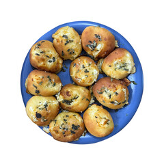 cheese buns made from yeast dough with herbs and spices on a transparent background