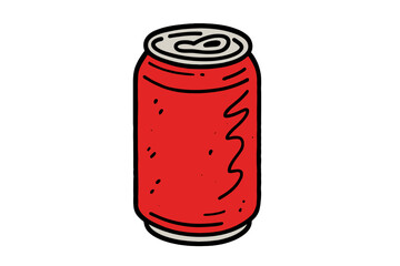 Stylized red aluminum soda can with thick black outlines and textured fill on a white background