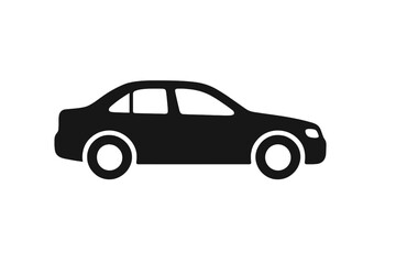 Simple black silhouette of a generic sedan car viewed from the side profile on white