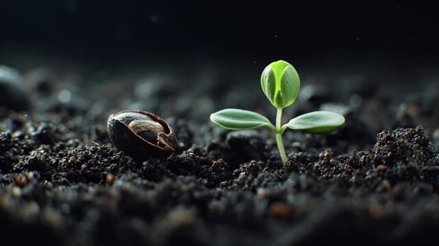 Seedling Emergence New Plant Growth from Seed in Fertile Soil